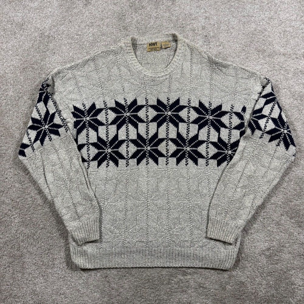 Northwest Territory Big Man Sweater 2XL Gray Navy Snowflake Knit Crewneck Mens